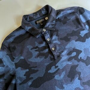 Banana Republic Mens Luxury Touch Performance Camo Polo Shirt Navy Blue Large